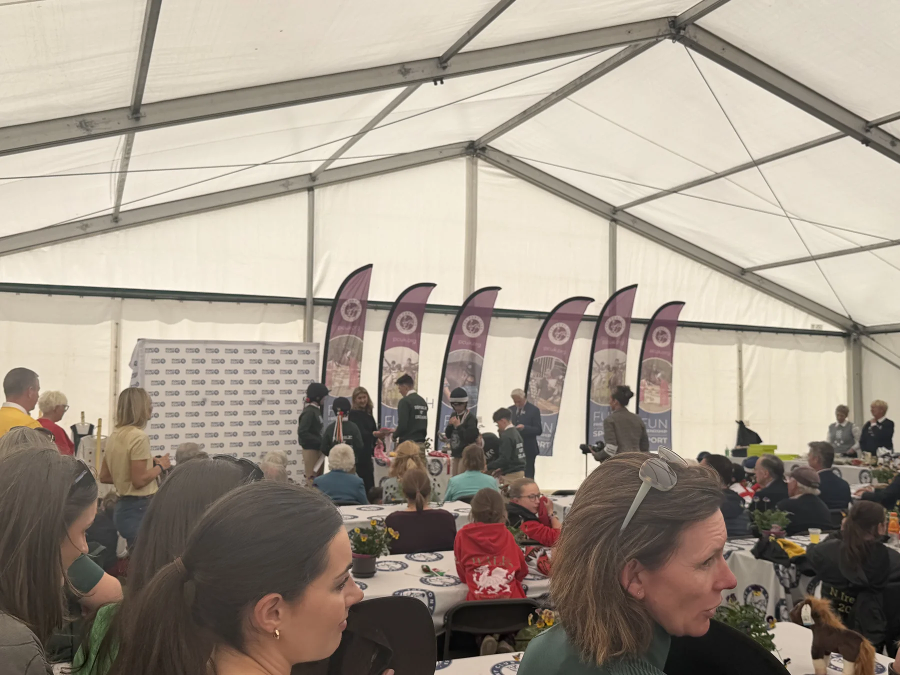 The awards marquee at the Pony Club UK championships.