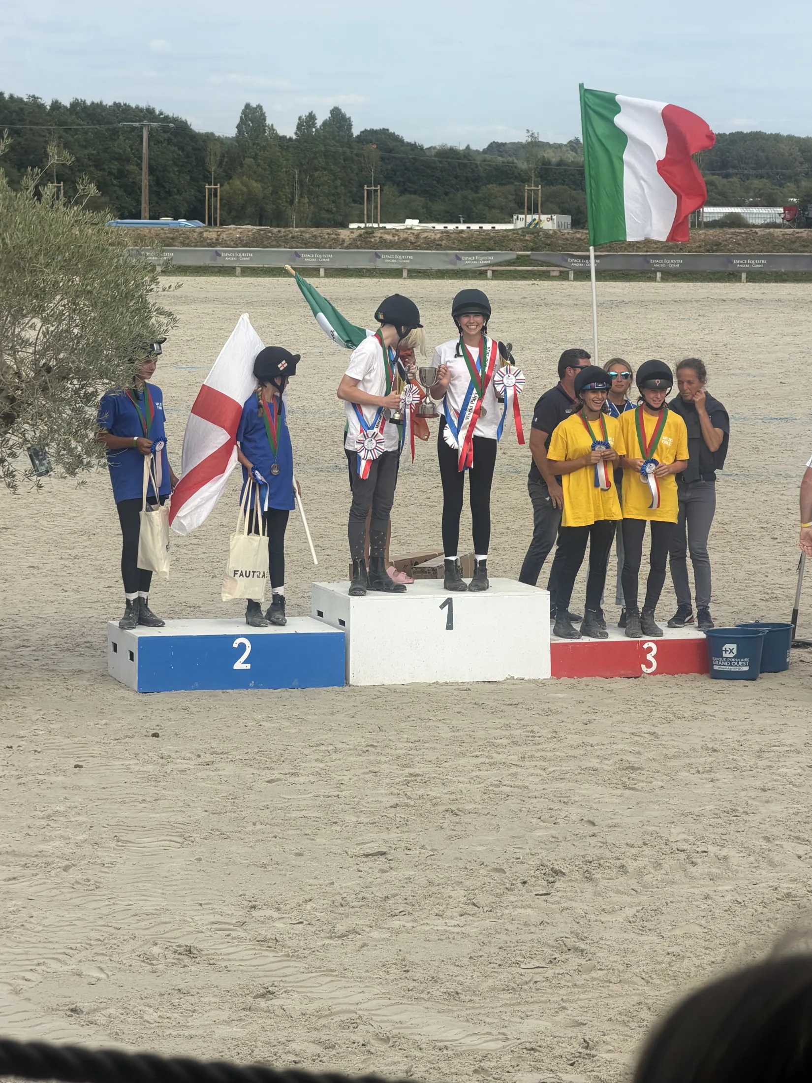 The full podium at the World Pairs Championship U15, Espace Equestre Angers-Corne.